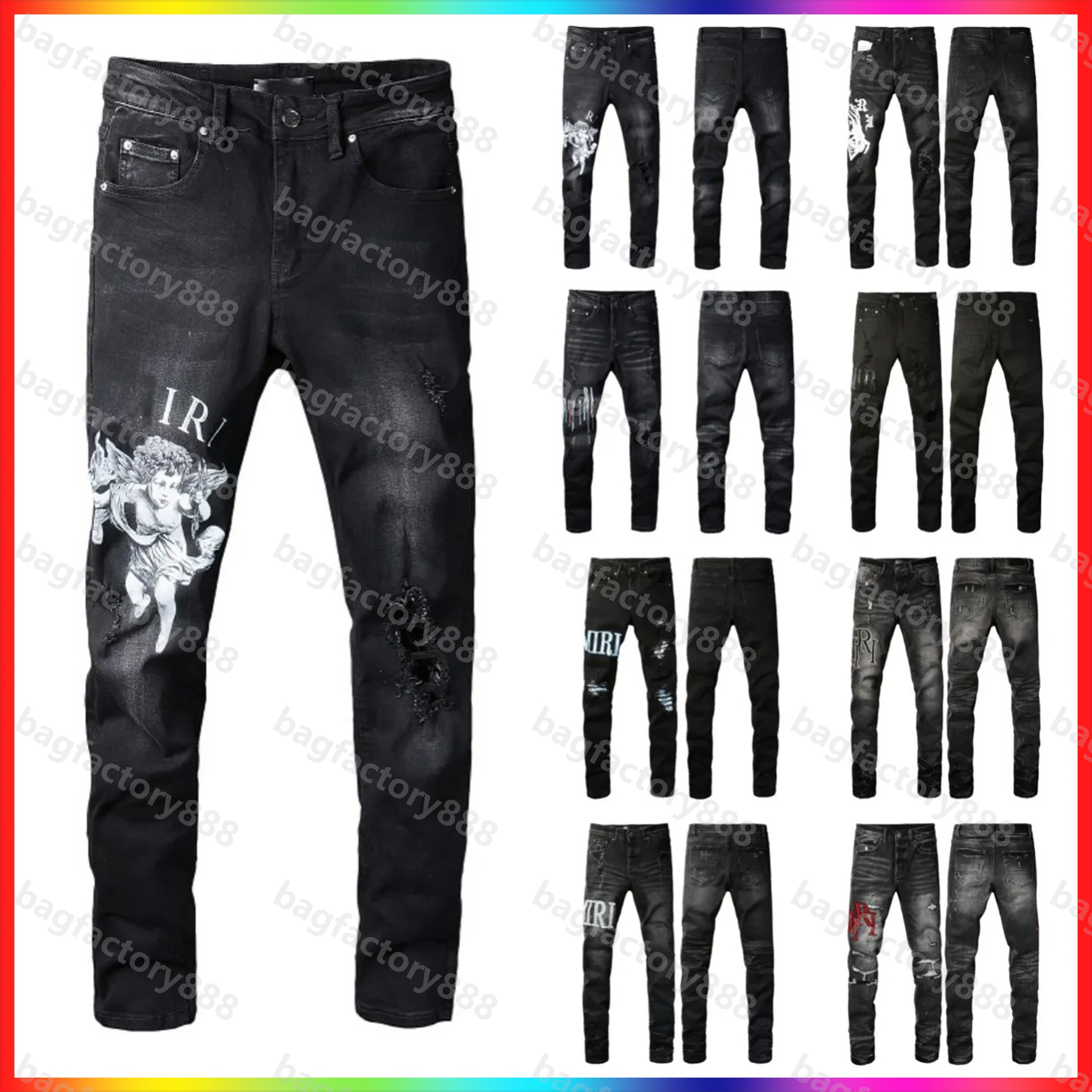 5A Mens Designer Jeans Skinny ksubi Jeans Hole Cotton Print hip hop black Women Jeans Streetwear White Trousers Fashion Pants High quality slim fit Jeans 02