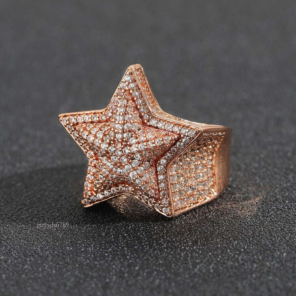 hip hop fashion rings mens platinum plated vvs1 moissanite star shaped ring designer jewelry