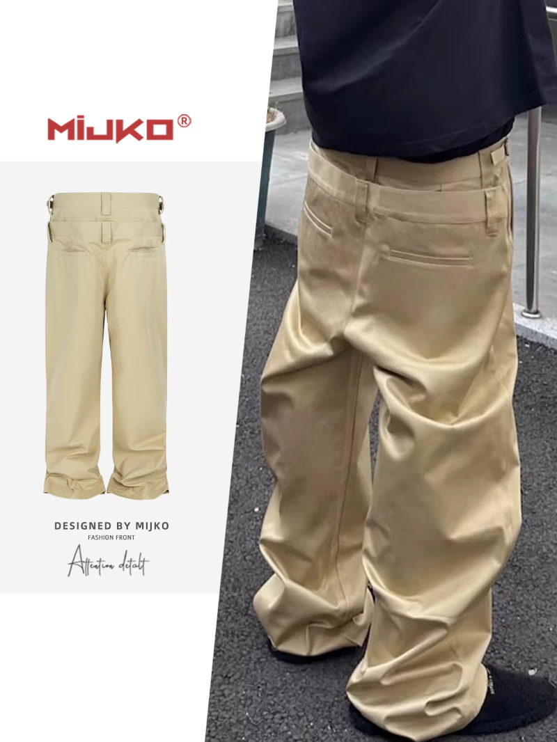 MIJKO Double Waist Fake Two-Piece Splicing Design Straight-Leg Work Pants for Men And Women