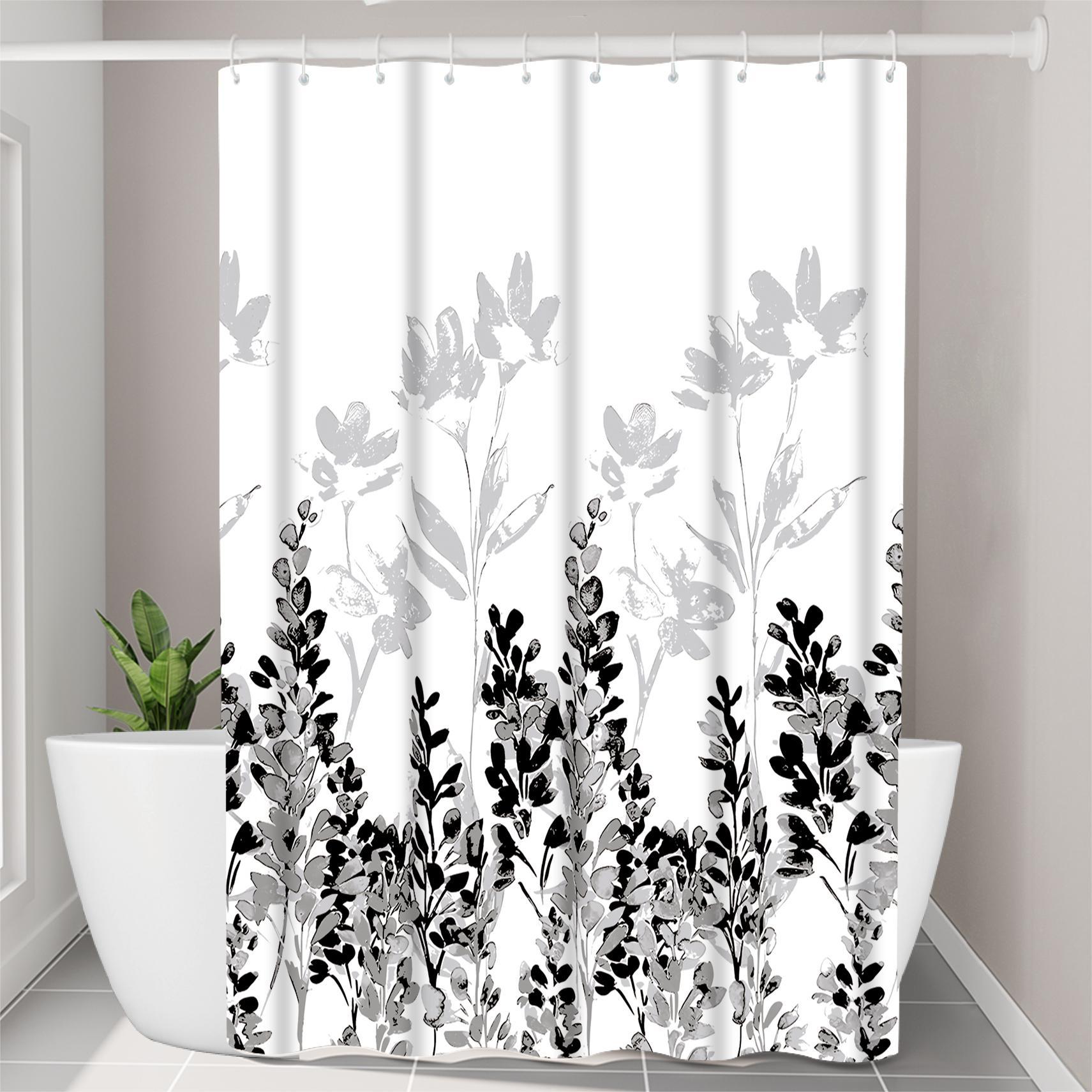 YL-36934 Manufacturers Spot Digital Printed Fabric Shower Curtain Waterproof Thickened Bathroom Partition Curtain with Hook Cross-border Supply