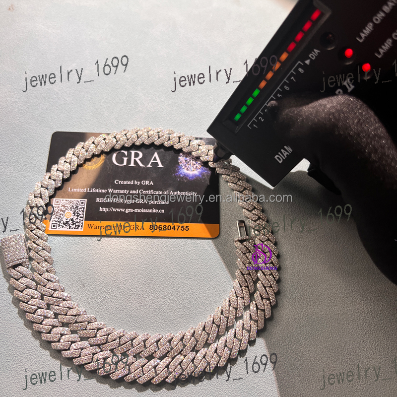 10mm Pass the Diamond test Pen Fashion Jewelry 925 Silver 18K Gld Iced Out D Vvs Moissanite Hip Hop Men Cuban Chain Bracelet