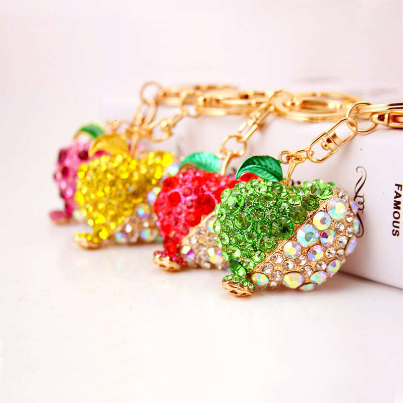 Cute Alloy Rhinestone Apple Car Women's Bag Accessories Fruit Shape Pendant Gift Keychain 108