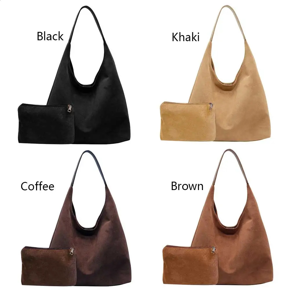 Autumn and Winter Vintage Women Bag Large Capacity Suede Shoulder Bag Casual Bag Retro Handbags with Pocket Hobo Bag 250815