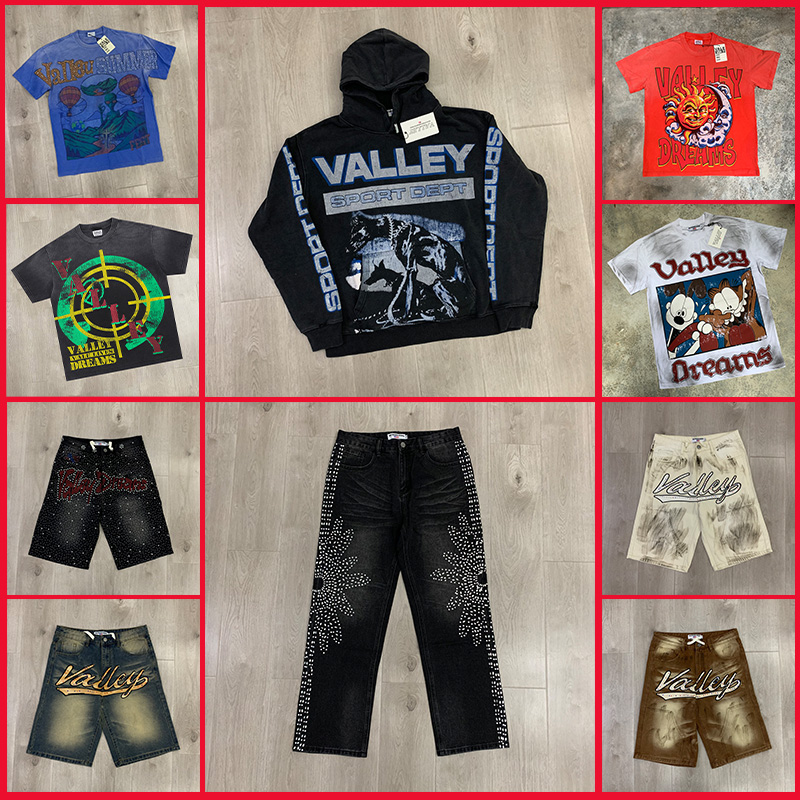 Valley T Shirt Men's designer t shirt Graphic Oversized Y2k Tops Hip Hop Short Sleeve Shirt American Streetwear Wash Cotton Punk streetwear set 56ok