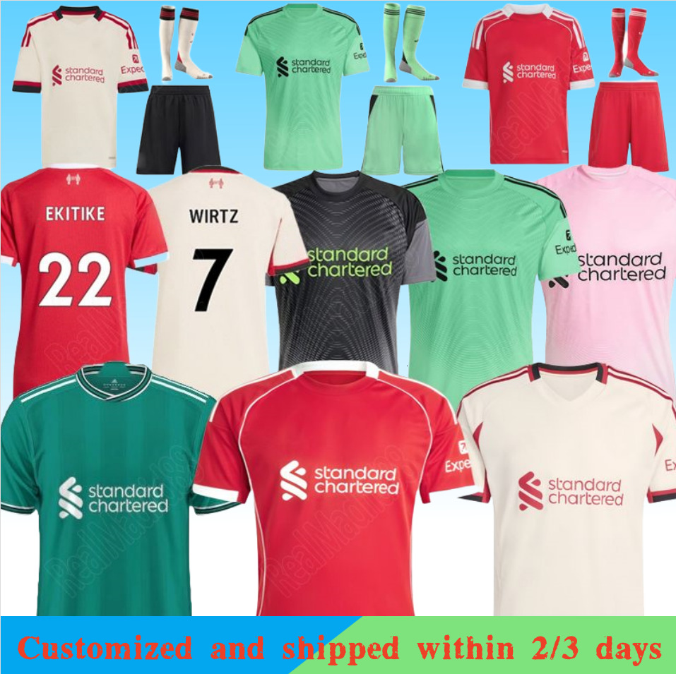 2025 Soccer Jerseys 2025 2026 LI VERPoooL 25 26 Kit Football Shirt 25 26 Fans Player Home Away thrid Green maillot de Foot men kids football kits tops