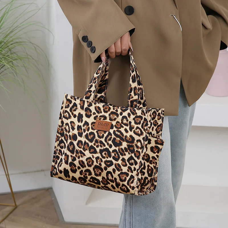 Retro Leopard Print Large Capacity Lunch Tote Bag with Storage Pouch Work Handbag Portable Meal Bag 250815