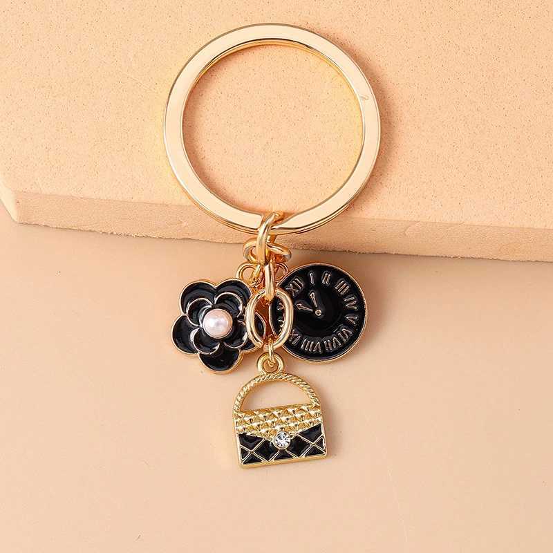 Fashion Enamel Simulation Handbag Keychain Clock Key Ring for Women Girls Handbag Pendant DIY Jewelry Gifts Z250816