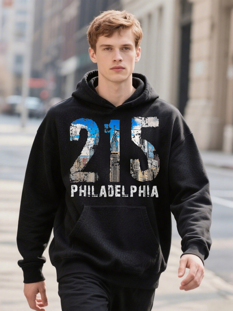 Philadelphia Skyline Area Code Men S Cotton Soft Breathable Casual Crew With Perfect For Hoodie