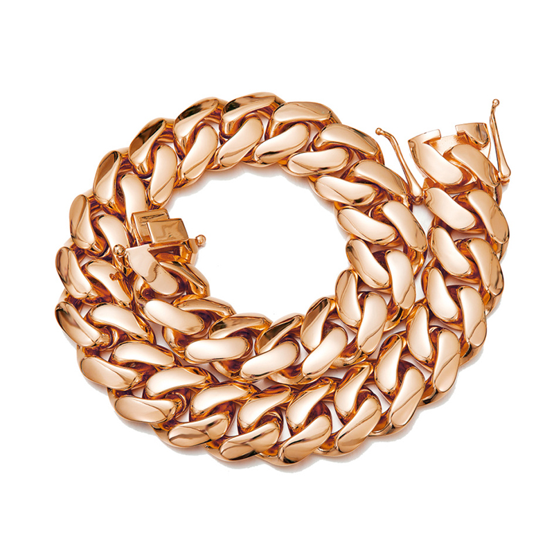 Hip Hop 10mm-22mm Stainless Steel Miami Cuban Chain Necklace Bracelet Rose Gold Plated