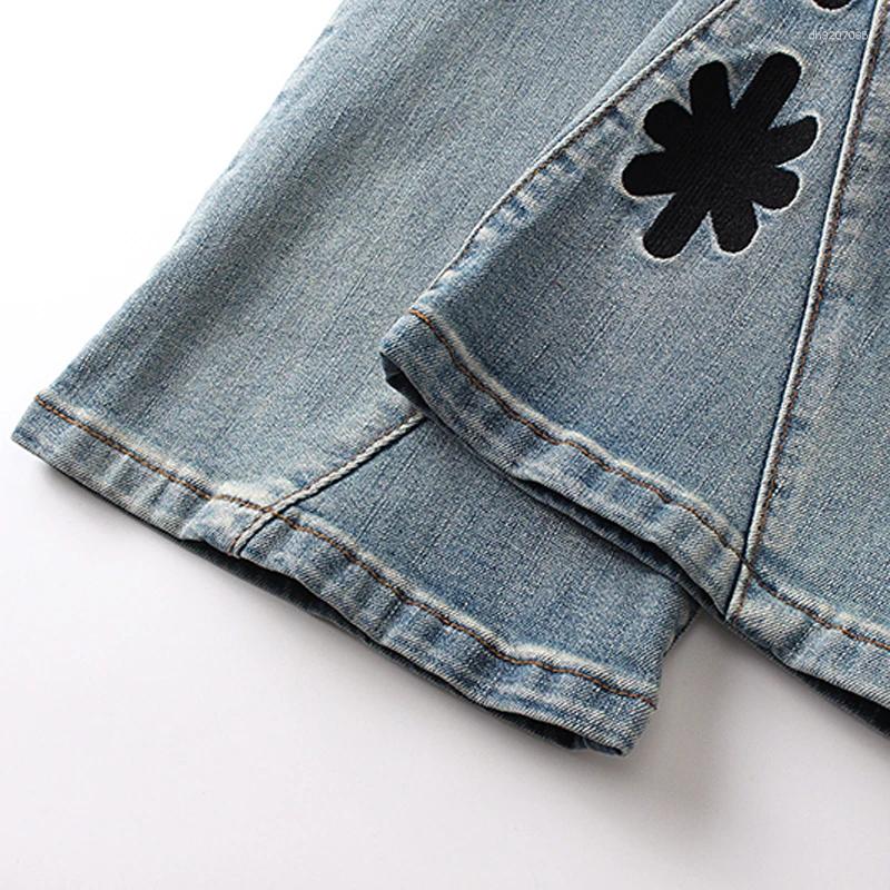 Men's Jeans Fall LOST SHDWS Fashion All-match Men Women Micro Flared Stretch Color Embroidery Flower Logo Lostshdws Trousers