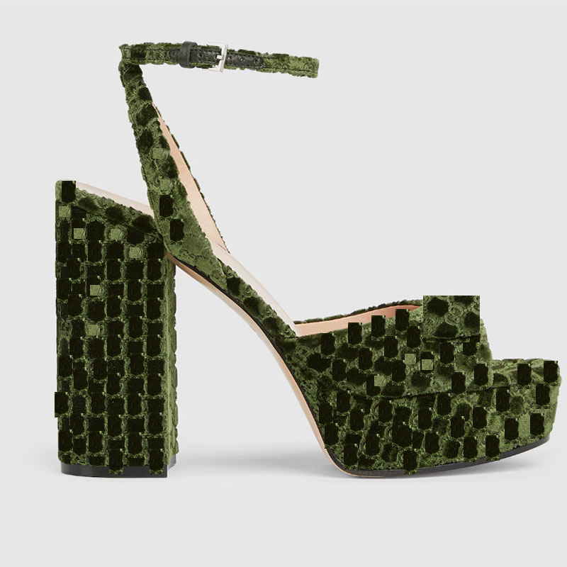 Women's Platform Sandal With Horsebit Lady Horse Velvet Platform Sandal Variation Green Black Velvet Heels Designer 2025 New Model Women Shoes