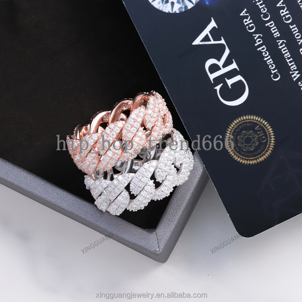 Cuban Ring White/Rose Plated Fine Jewelry Fast Shipping VVS Moissanite 925 Silver Iced Out Hip Hop Mens Cuban Rings