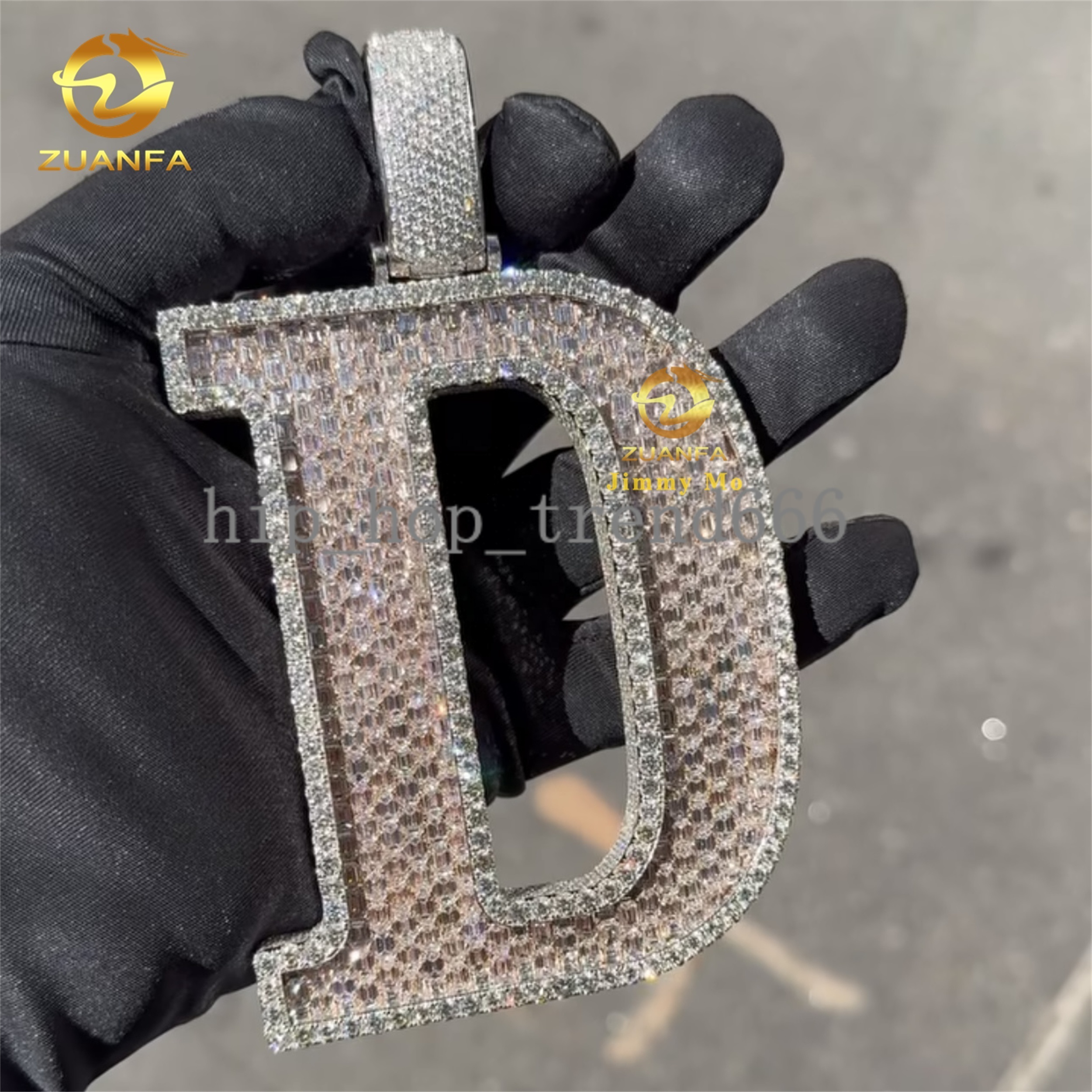 Customization Rapper Luxury Jewelry 925 Silver Iced Out Fully 3D VVS1 Baguette moissanite Diamond Hip Hop Initial D Letter Pendant Man