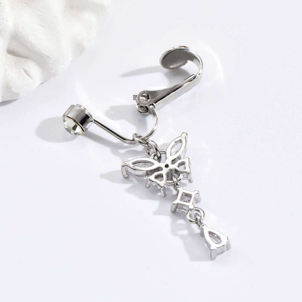 Fashion OL No-Punch Butterfly American Style Personality Zircon Inlay Ins Ring Versatile Belly Button Stud