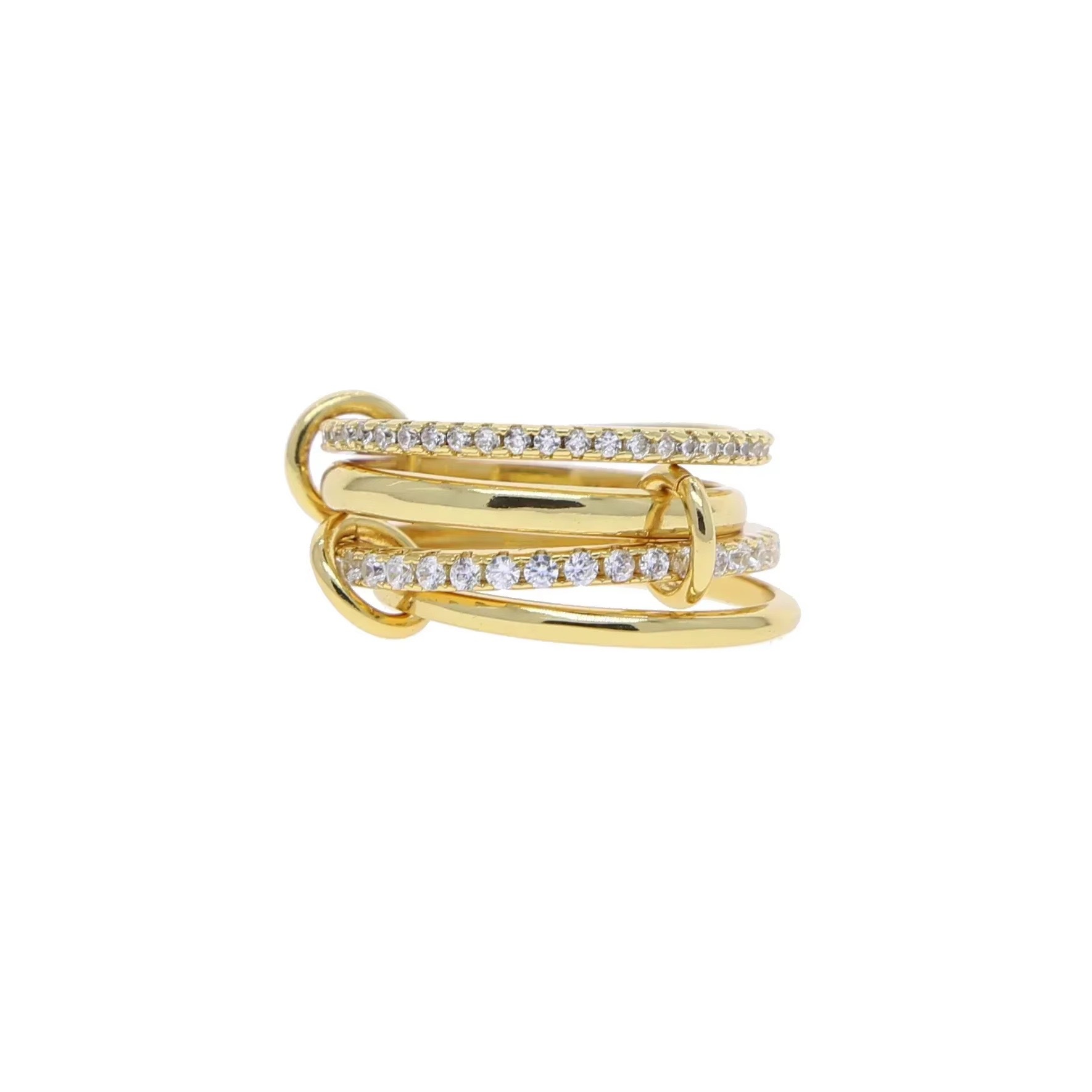 Stackable for Women Gold Plated Statement Dainty Interlocked Cubic Zirconia Band 3 Multi-k Rings Set