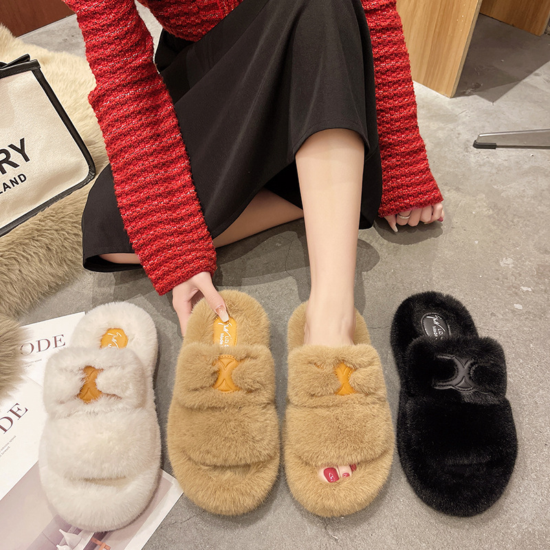 2025 new hot free shipping designer slippers for womens flat slippers black white khaki New autumn and winter fashionable home plush slippers