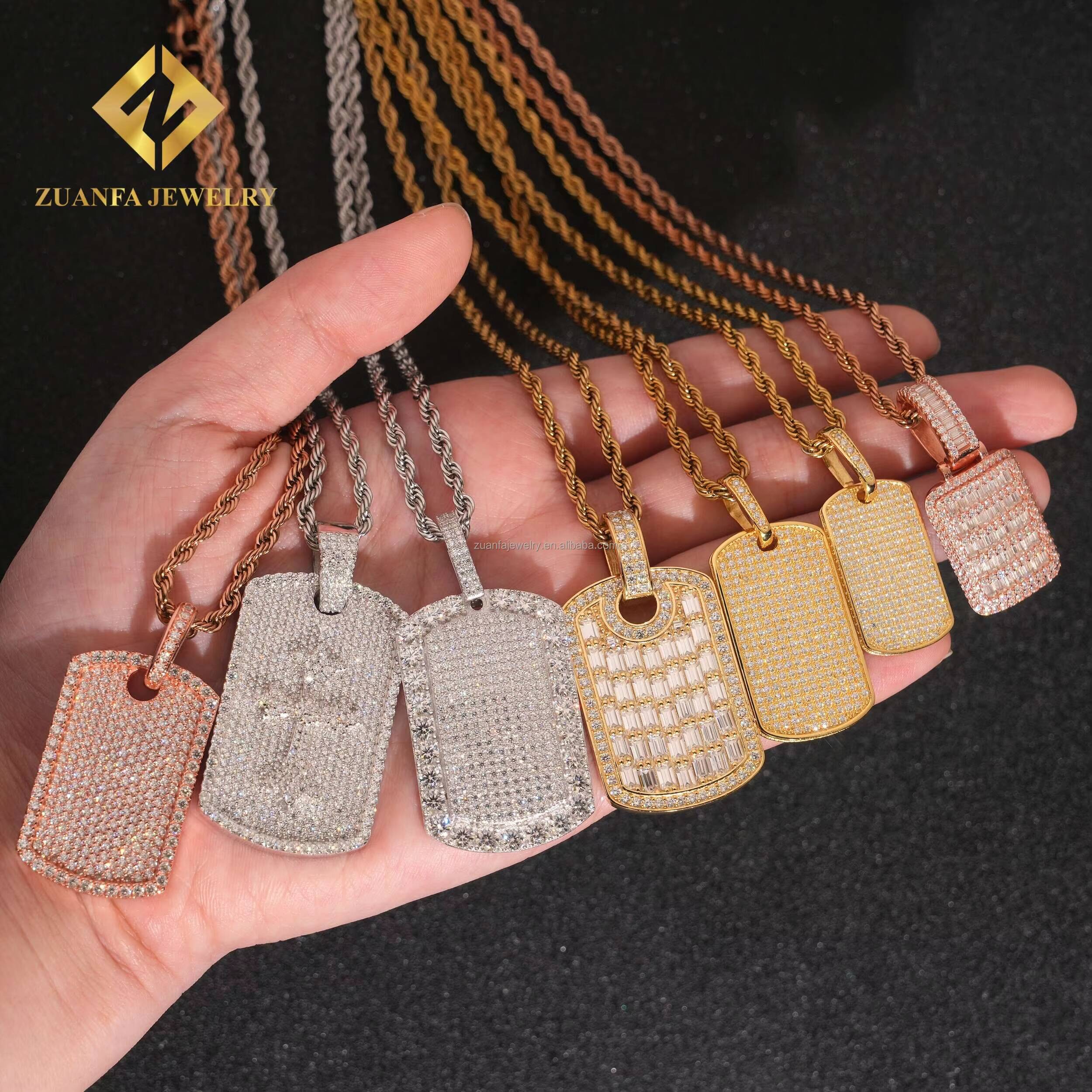 Lowest Factory Price Retail GRA Certificate Fully Iced Out Hip Hop Jewelry 925 Silver Moissanite Diamond Dog Tag Pendant Set