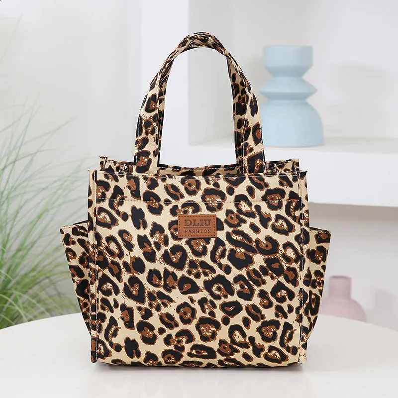 Retro Leopard Print Large Capacity Lunch Tote Bag with Storage Pouch Work Handbag Portable Meal Bag 250815