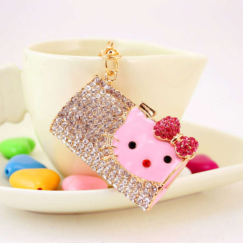 Fashion Creative Cute Dia-Encrusted Cartoon Cat Head Handbag Keychain Metal Pendant Accessory 459