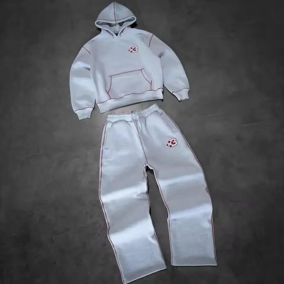 Harajuku Versatile Clothes for Men with Diamond ed Pattern Y2k Two Piece Set Hoodie Sports Pants Tracksuit 250815