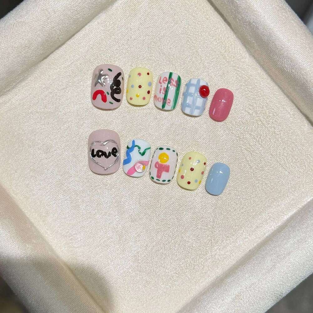 10Pcs Cartoon Pattern Handmade Press on Cute Fake Wearable Stick-on Nails Full Cover False Nail X250816