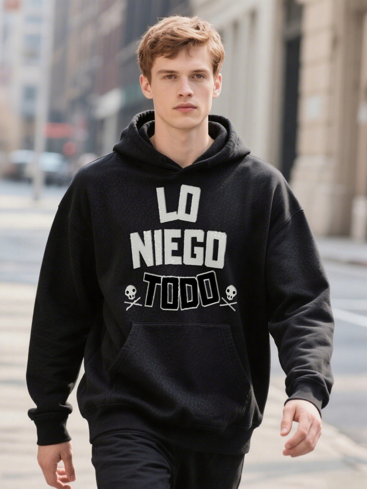 Men's Casual Crew Knit Fabric With Slight Stretch Alphabet Pattern LO NIEGO ODO Hoodie Print