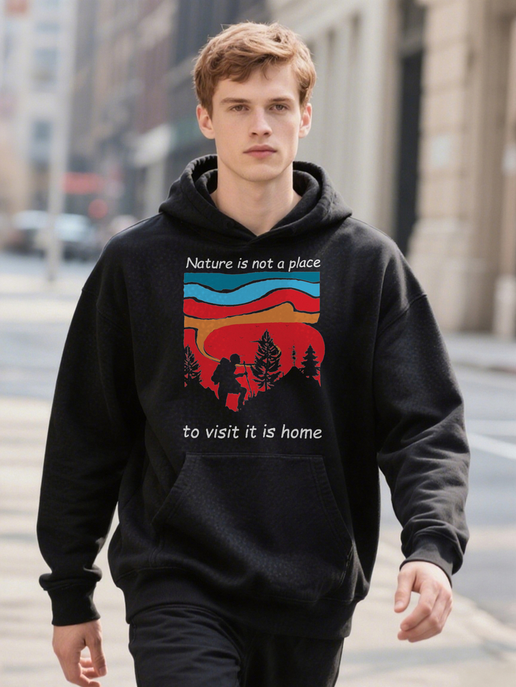 Men S Casual Graphic Nature Not A Place It Is Hoodie Home Design Black With Colorful Striped Landscape Print