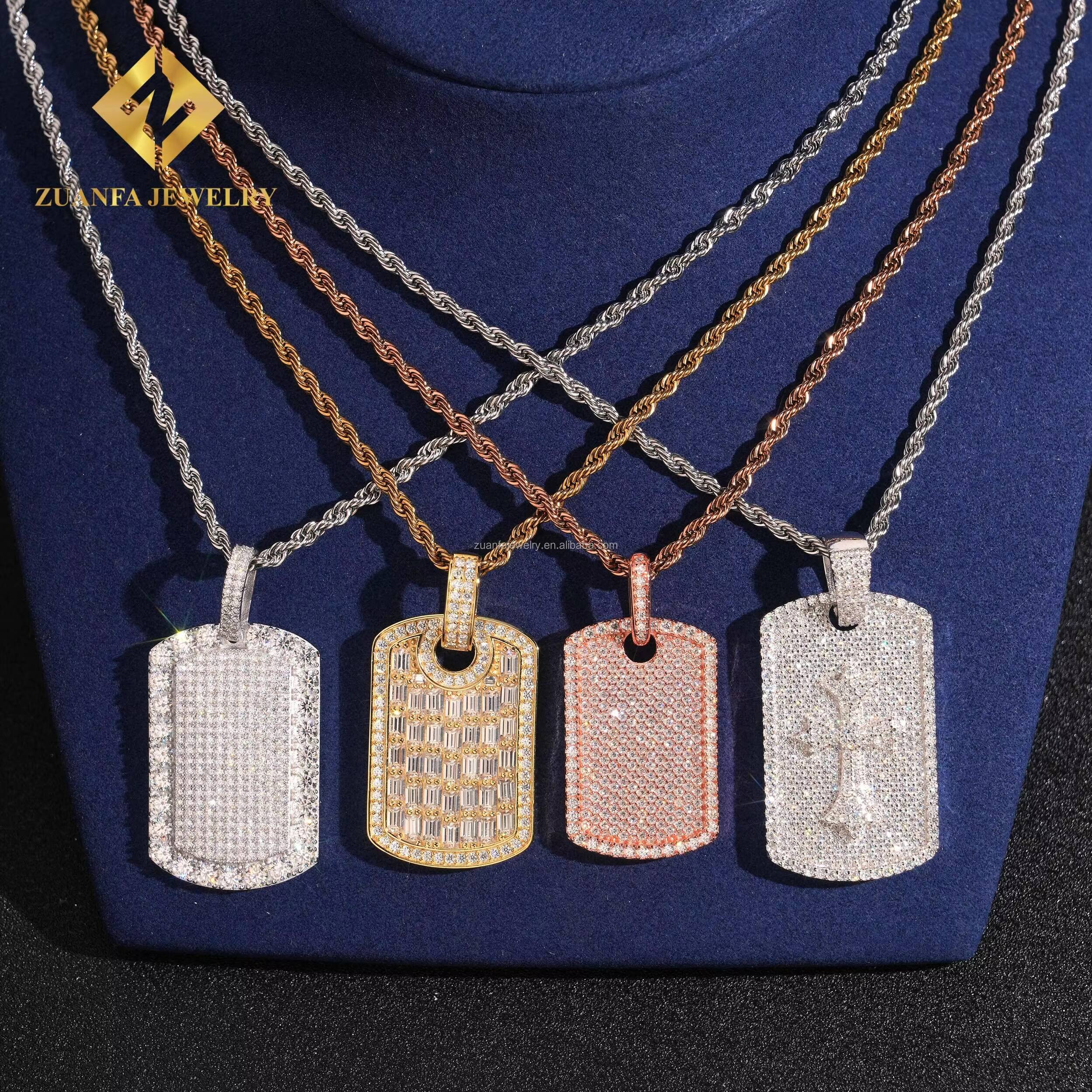 Lowest Factory Price Retail GRA Certificate Fully Iced Out Hip Hop Jewelry 925 Silver Moissanite Diamond Dog Tag Pendant Set