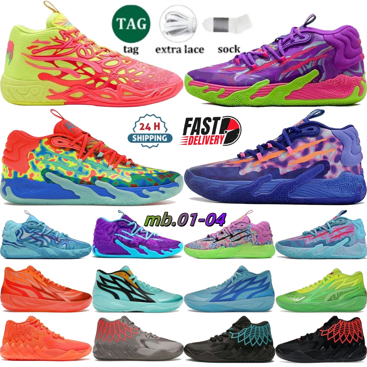 mb.04 03 Basketball shoes LaMelo Ball MB.03 Designer sports shoes Basketball rising star Signature basketball shoes Tricolor Blue Green Purple Black Red trainer 36-46