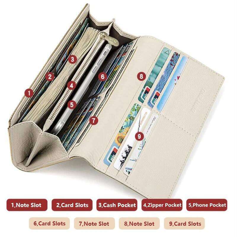 Designer Luxury Elegant Women Long Wallet Anti RFID Lady Clutch Bag Cow Genuine Leather Coin Purse For Gifts Party Travel