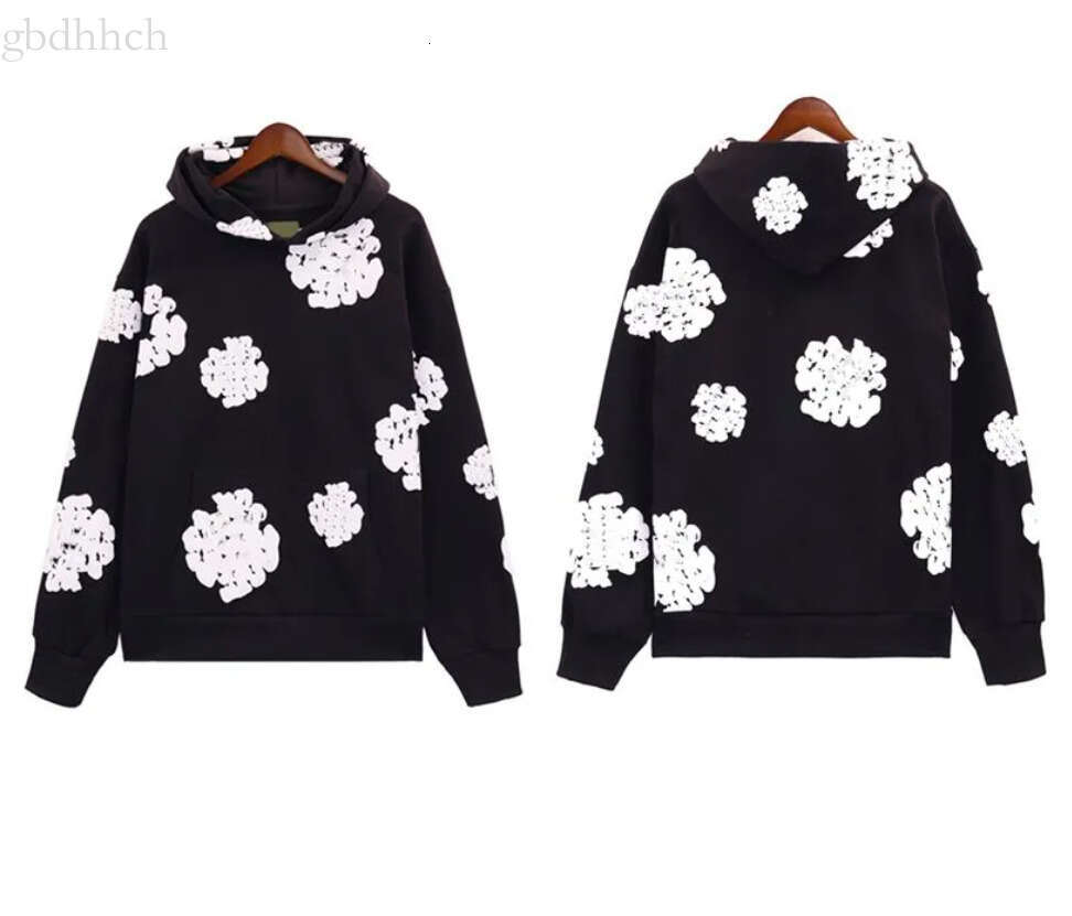 denim hoodie designer fluffy hoodies Young Thug Men Women denim hoodie High Quality pants Foam Print Web Graphic Pink Sweatshirts Pullovers US size S-2XL c2a