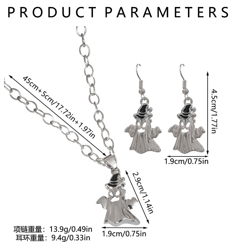 2025 Halloween Unique Creative Funky Ghost Pendant Necklace Niche Sweet Cool Earrings Set Trendy Women Festive Jewelry