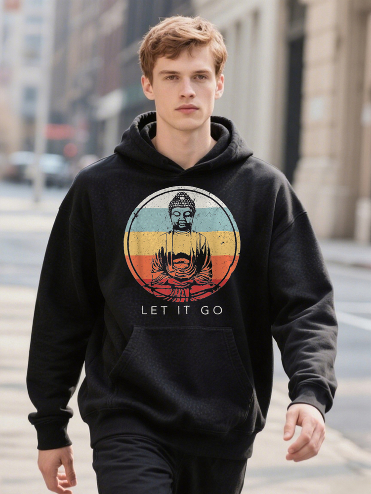 Men S Let It Go Buddha Meditation Vintage Zen Design Breathable Cotton Plus Size Hoodie L XL