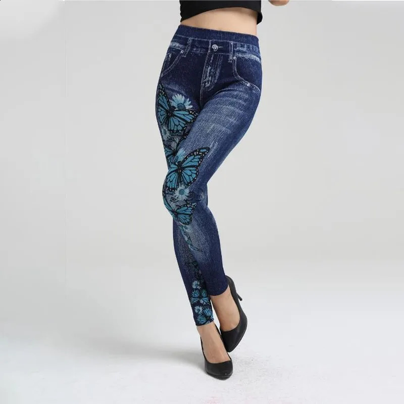 High Waist Seamless Jean Legging Women Printed Leggings High Elastic Knitting Slim Fashion Gym Trainning Hip Liftting Tights 250811