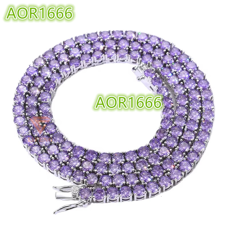 Lifeng Jewelry Specialized Custom 4mm Single Row Iced Out Purple VVS Moissanite 18k Gold Plated 925 Sterling Silver Tennis Chain