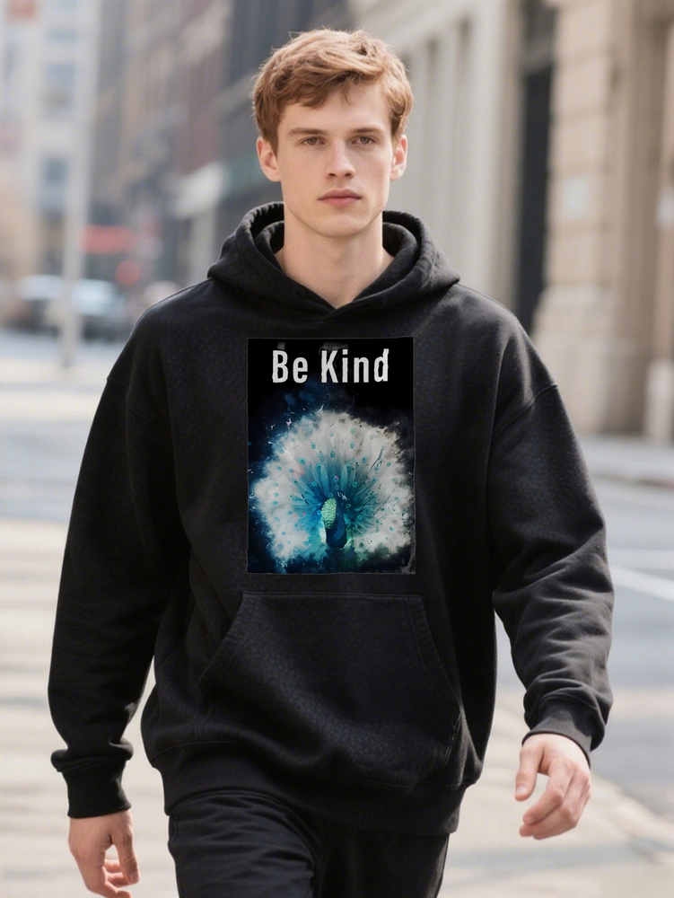 Men S Casual Crew With Feather Be Kind Hoodie Ext Soft Stretch Fabric Perfect For Everyday