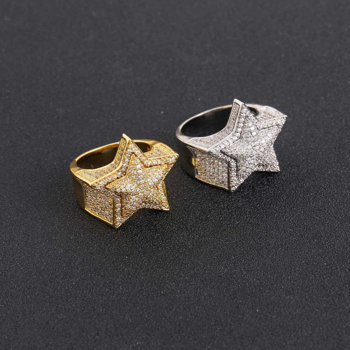 Men's Hip-Hop Style Gold Ring with Ice Set Baguette-Cut Moissanites - Pass Dia Tester Design