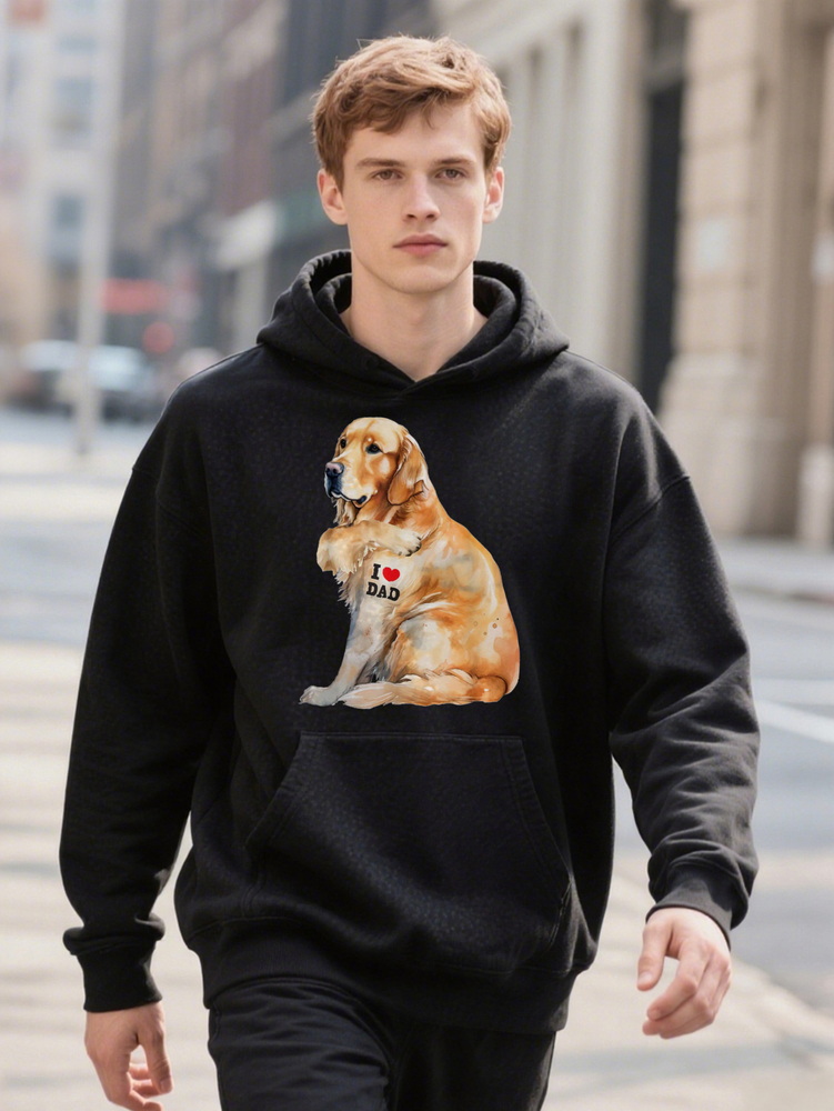 Hoodie I Love Dad Patriotic Golden Retriever Canine Dog Lover PLUS SIZE L XL