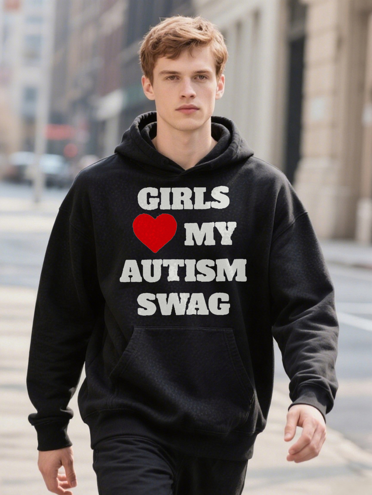 Men S Crew with People Love My Autism Swag Print Black Lightweight for All Season Hoodie Comfort Casual