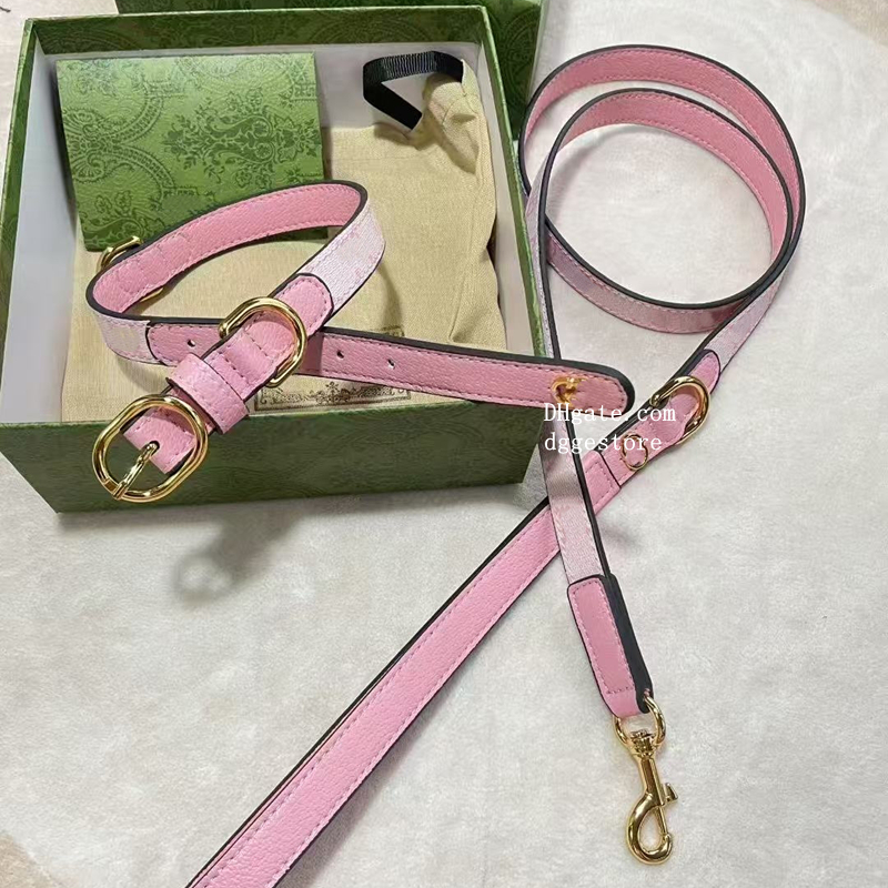 Designer Dog Collar Premium Dog Leash with Classic Letter Pattern Pink Dog Collars Luxury Style, Durable Pet Collars with Metal Buckle for Small Medium Dogs M Y264