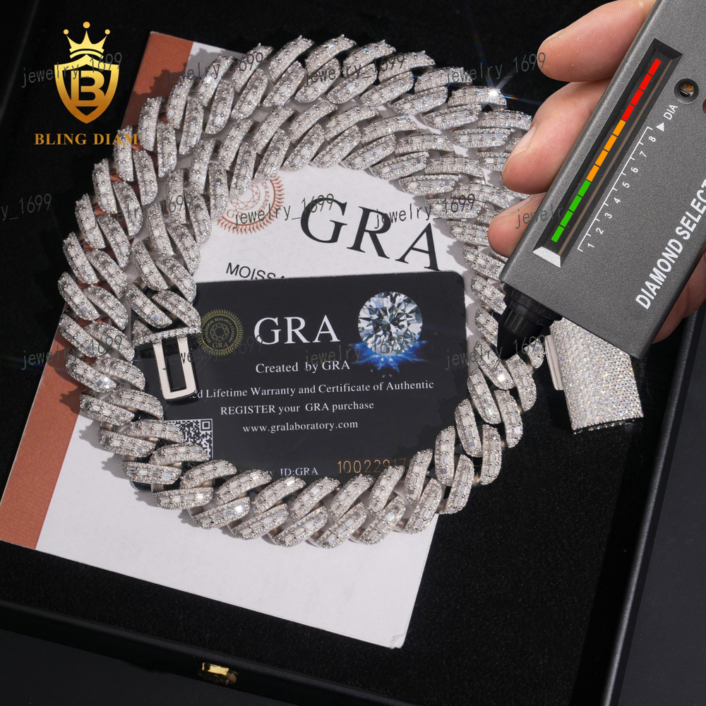 Trendy Wholesale 18MM VVS Diamond Baguette Cut Cuban Chain Necklace for a Unique and Elegant Look