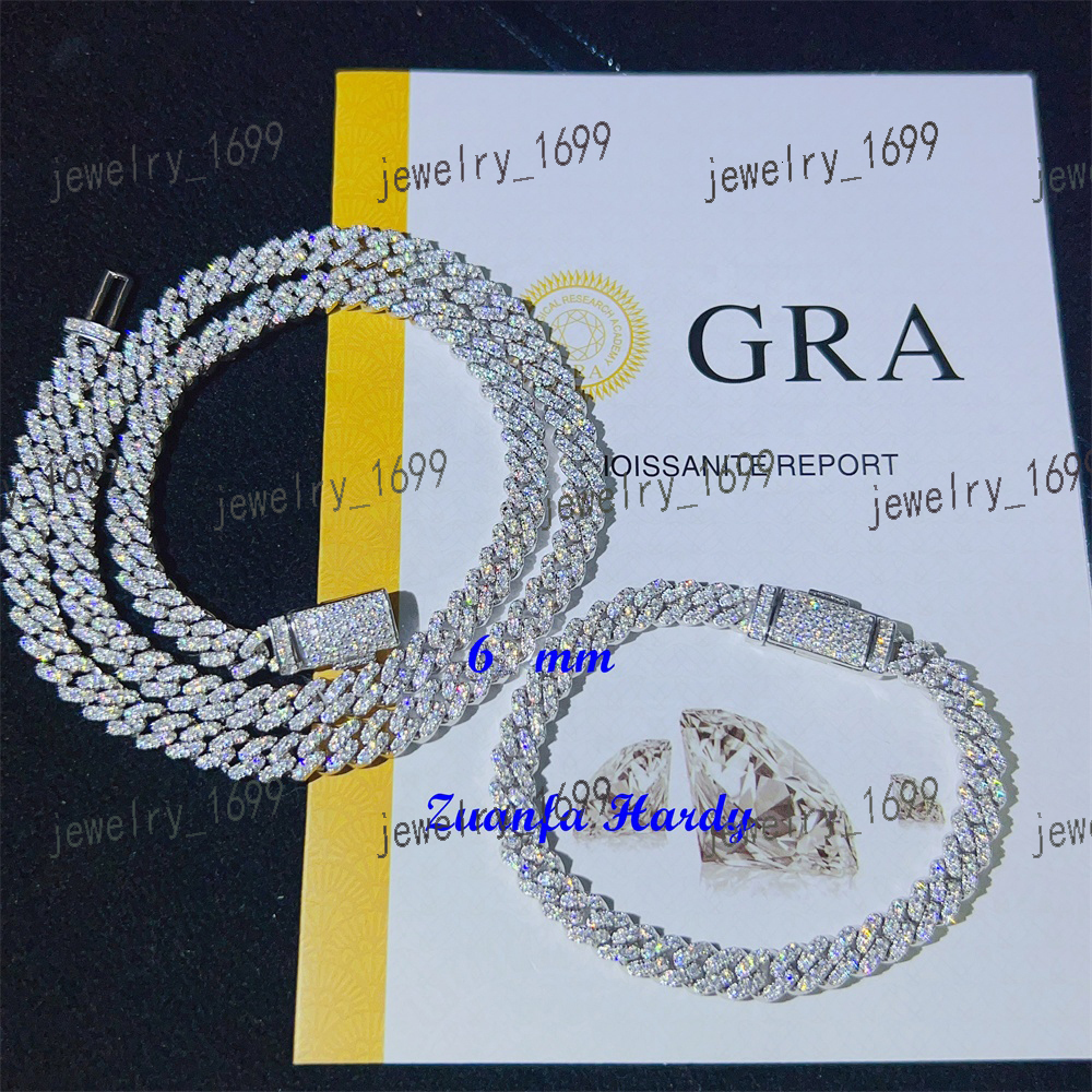 Custom 6mm 8mm 10mm 6 6.5 7 7.5 8 8.5 9 Inches Cuban Bracelet Necklace VVS GRA Certified Moissanite Cuban Link Bracelet