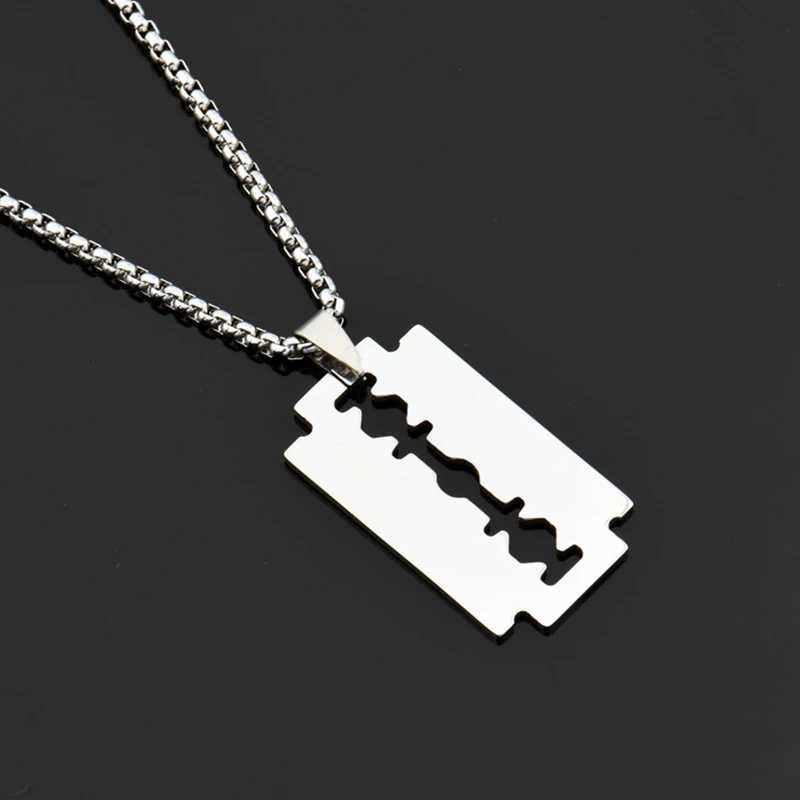 Stainless Steel Razor Blades Pendant Necklaces Men Jewelry Steel Male Shaver Shaped Necklace W250816