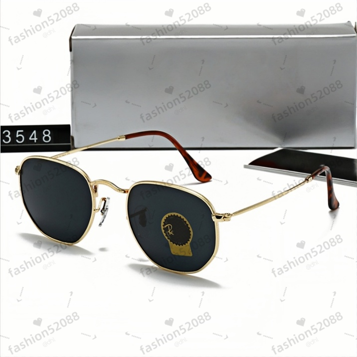 High Quality Mens Womens Hexagonal Sunglasses Irregular Eyewear Sun Glasses Gold Metal Green Glass Lenses 51mm 3548 3447 3016 3026 Give a box