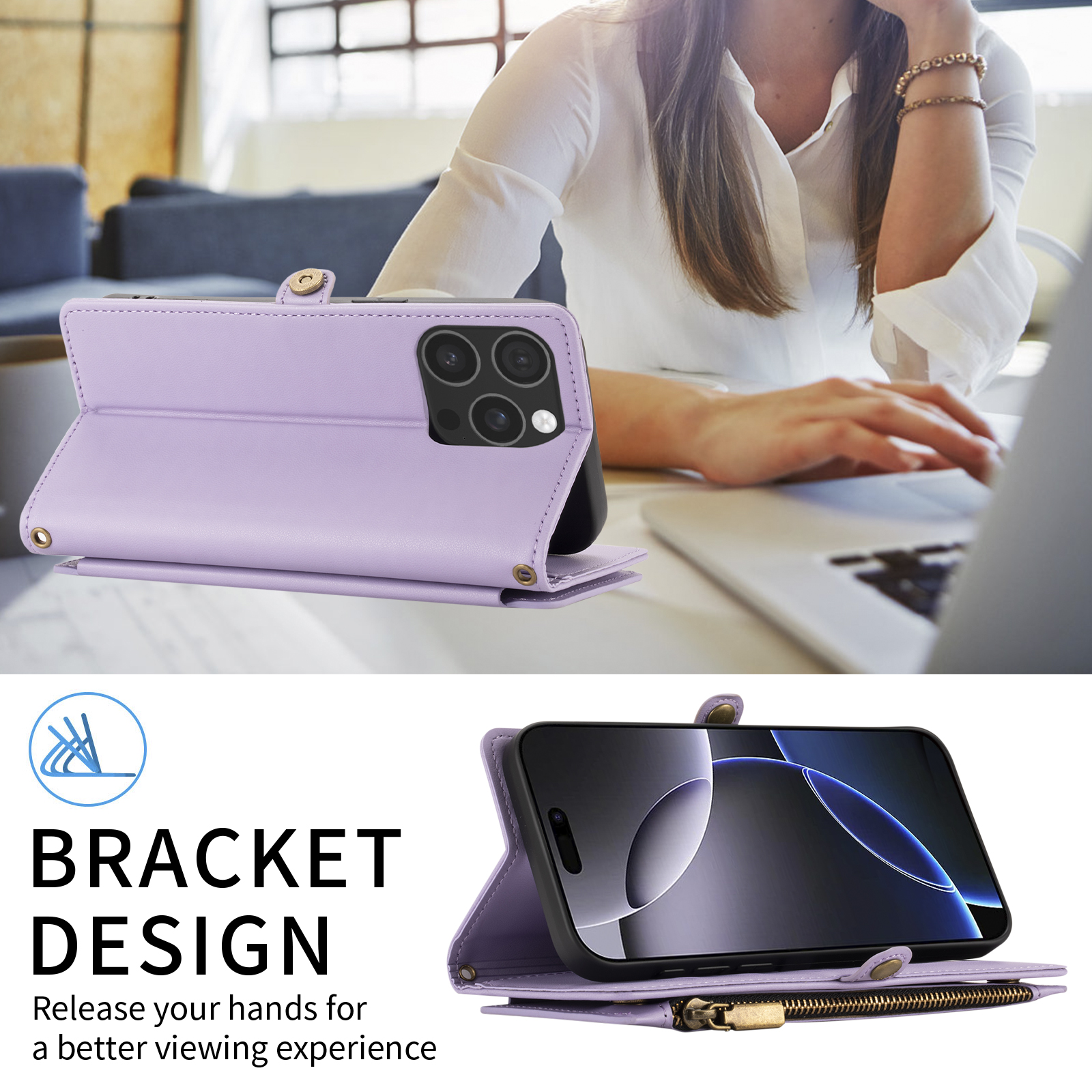 Zipper - Flip Multifunctional Phone Case with Card Slots and Detachable Strap