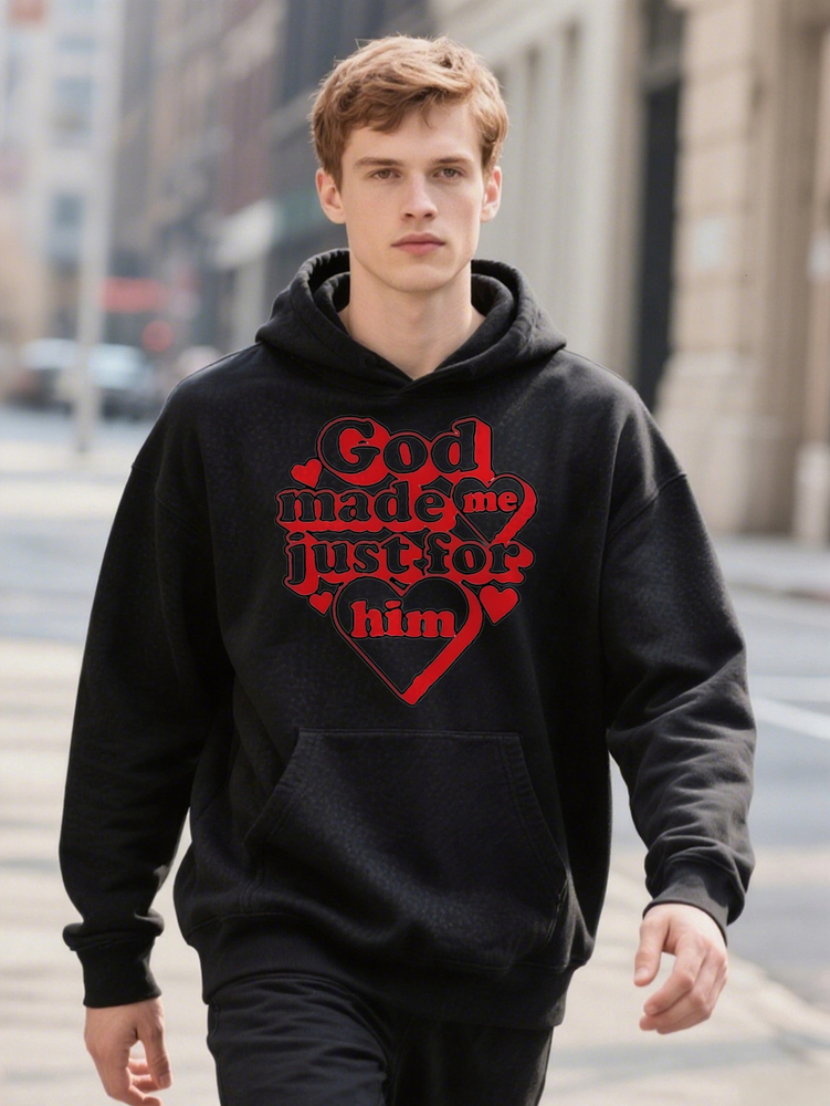 Men S Casual Crew With God Made Me Just Him Print Soft Breathable Regular Hoodie Fit Perfect