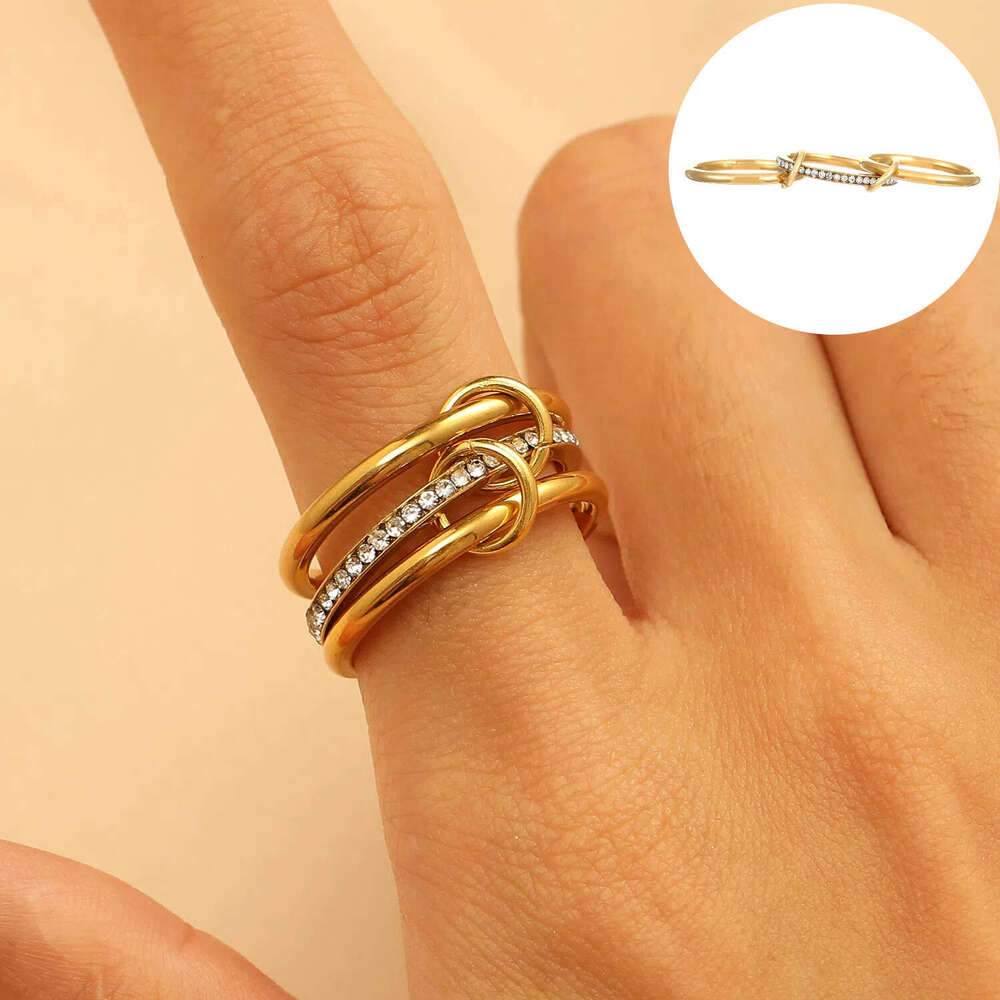 Ring Stainless Steel Multi Layer Color Block Stacking Geometric Band for Daily Wear Special Occasion Gift High Quality Texture