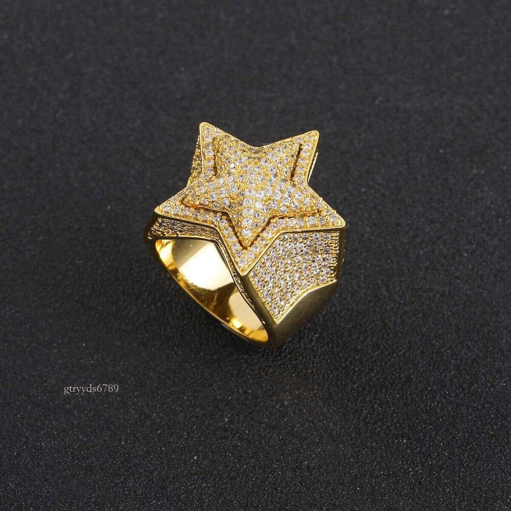 hip hop fashion rings mens platinum plated vvs1 moissanite star shaped ring designer jewelry