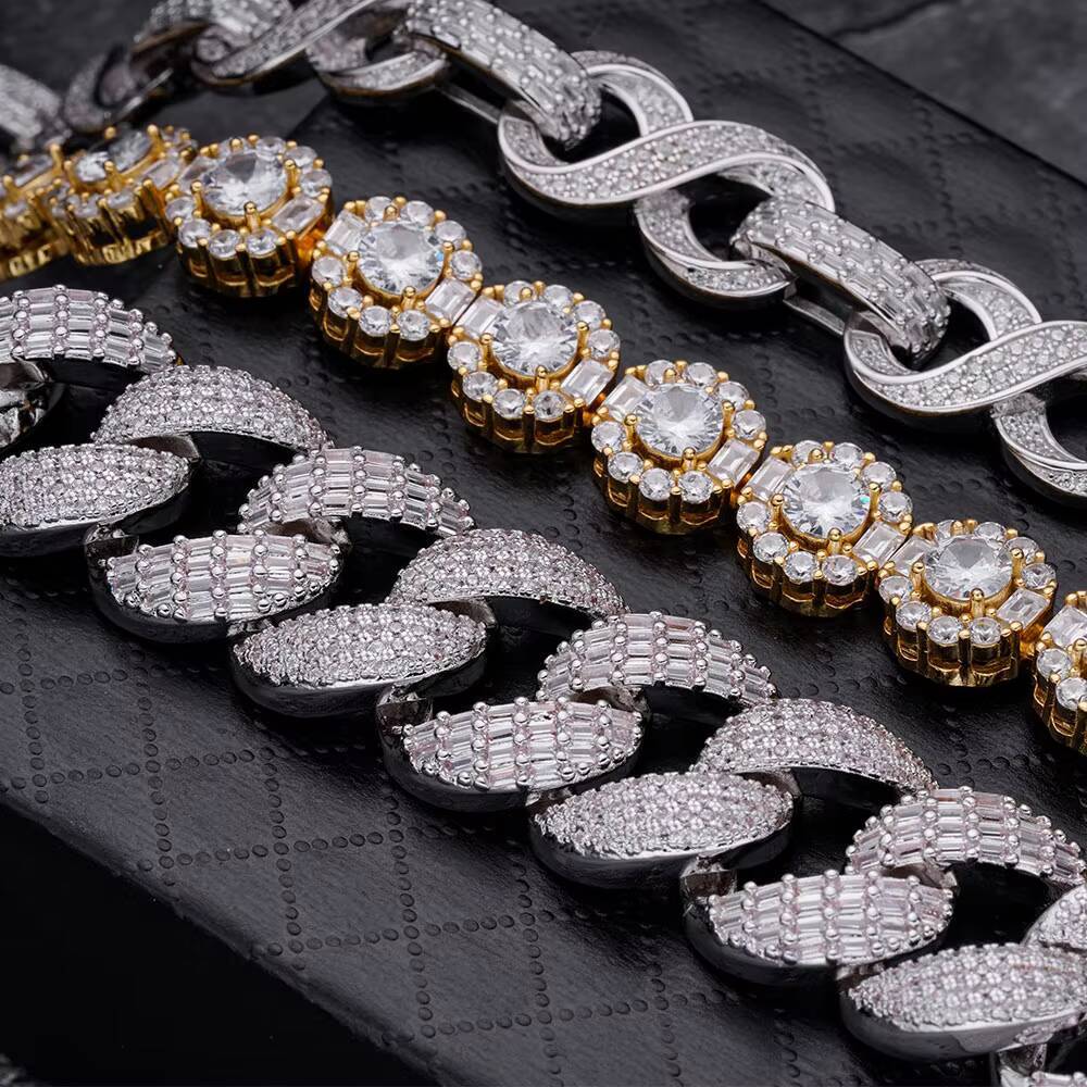 New Design Hip Hop Gold Plated 9.5mm Iced Out VVS Moissanite Diamond Round Shape Tennis Link Chain Necklace