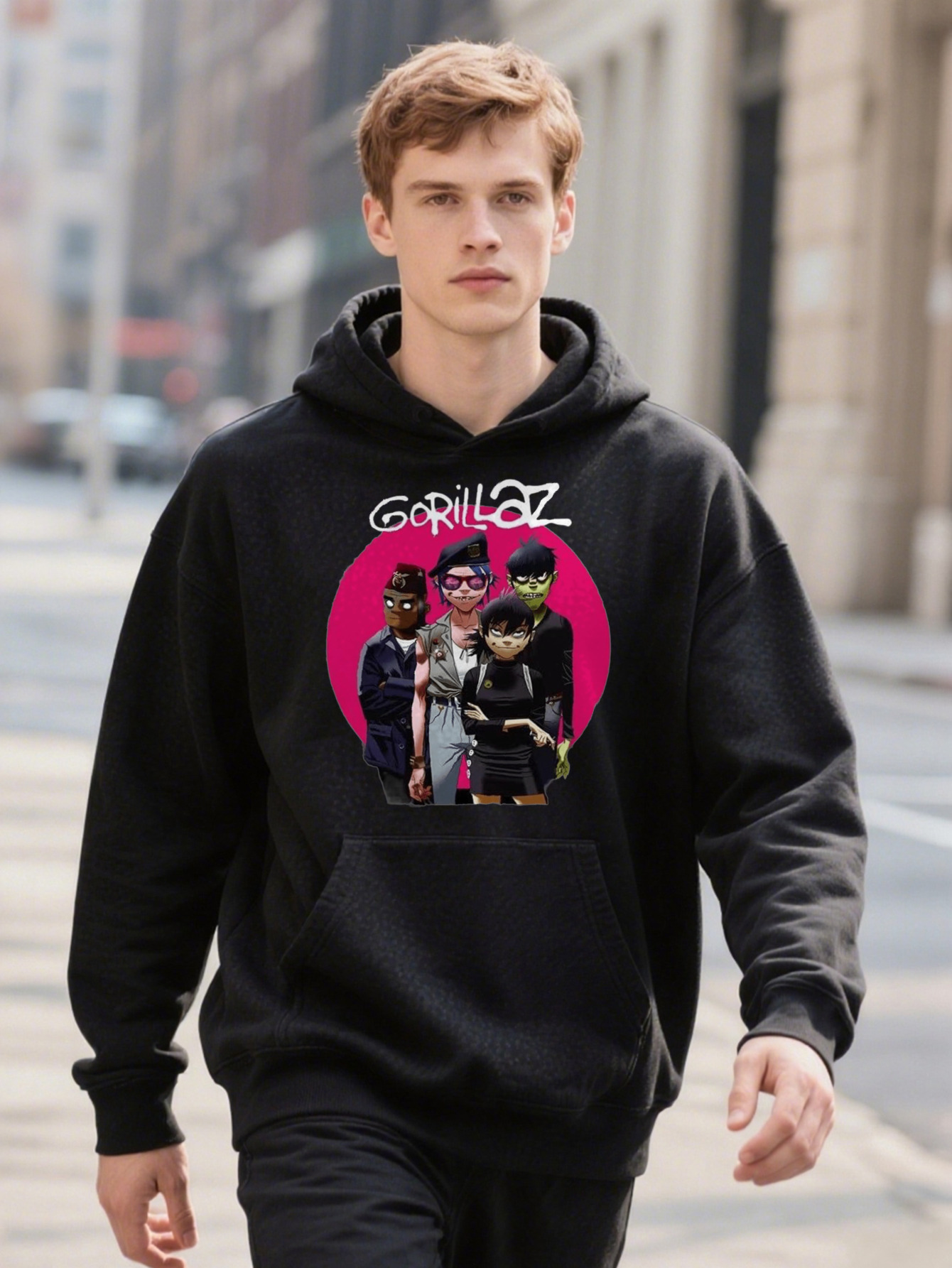 Gorillaz Men's Black Cotton Graphic Soft Breathable Hoodie With Band Design Comfortable Casual